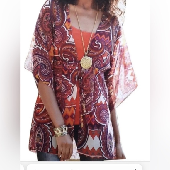 CAbi | Tops | Cabi Kimono Short Sleeve Blouse Front Tie Boho Style ...